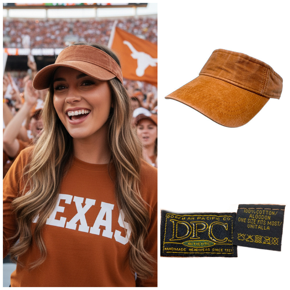 Dorfman Pacific Sun Visor Hat Burnt Orange Cotton O/S Univeristy Texas Longhorns